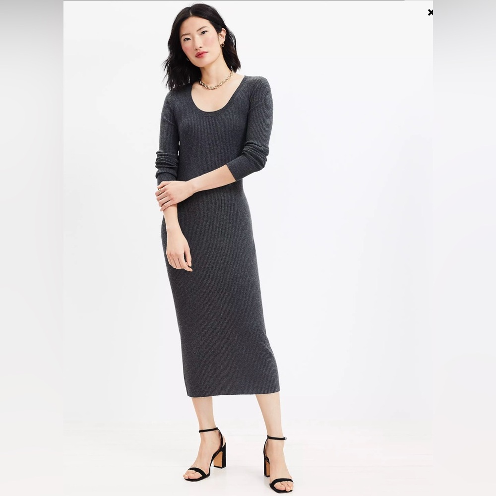 NWT Loft Heathered Ribbed Scoop Neck Midi Dress Size L